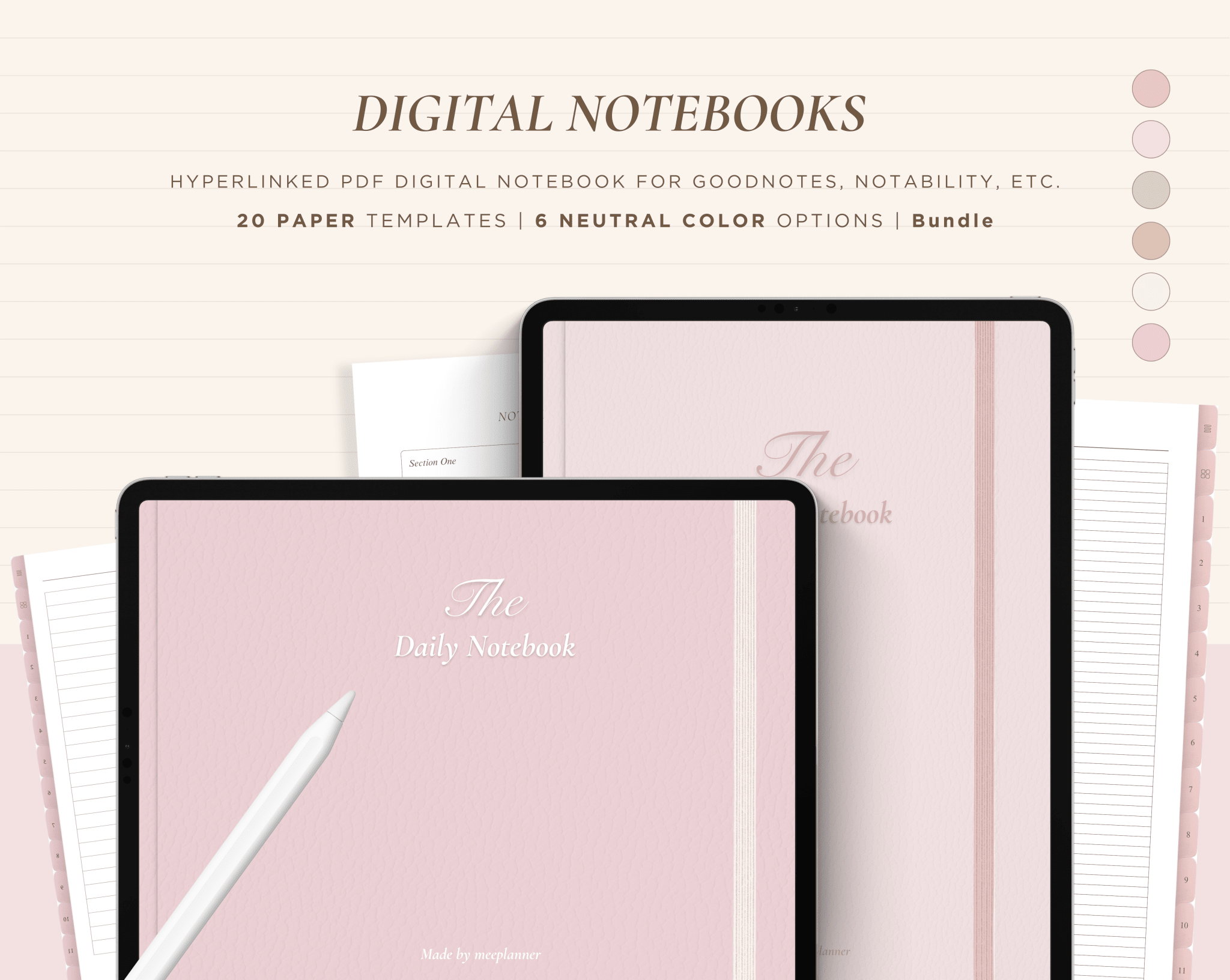 12 Subject Digital Notebooks | Bundle Landscape & Portrait | 6 Soft Colors - Meeplanner