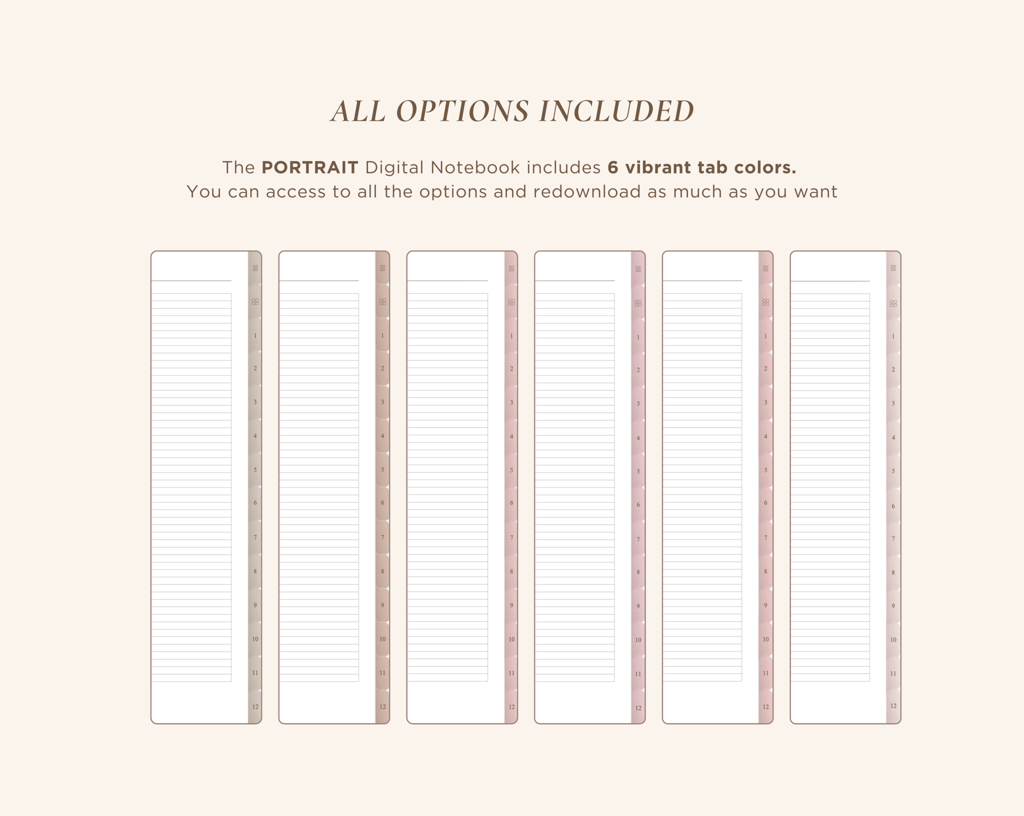 12 Subject Digital Notebooks | Portrait | 6 Soft Colors - Meeplanner