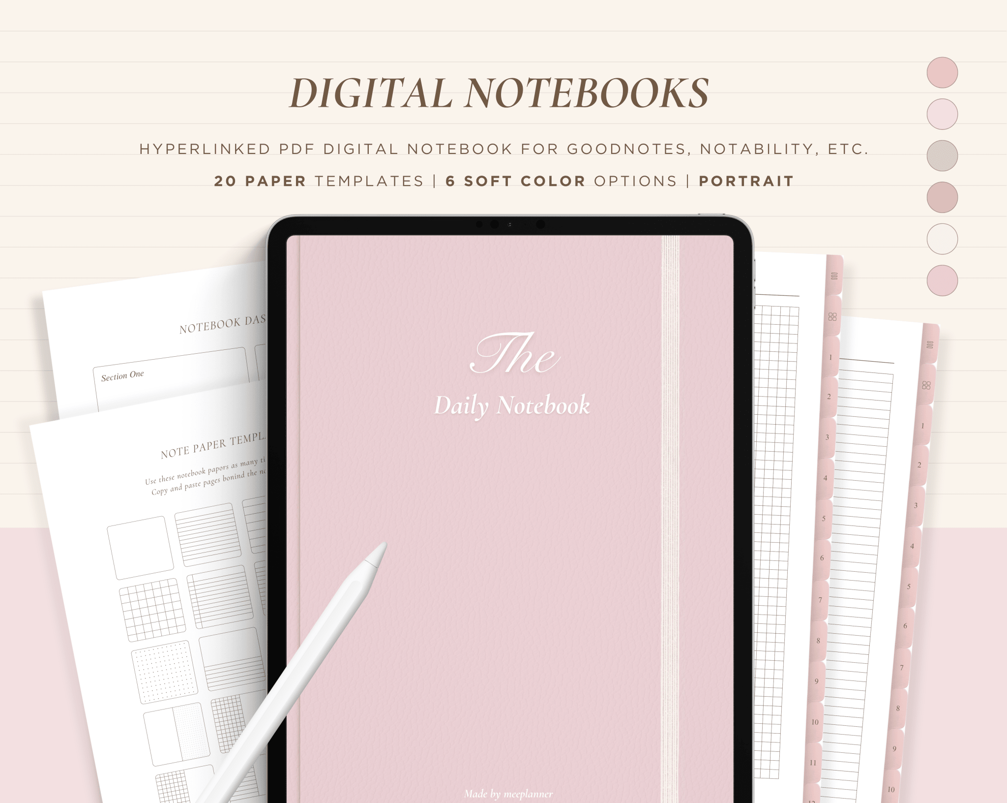 12 Subject Digital Notebooks | Portrait | 6 Soft Colors - Meeplanner