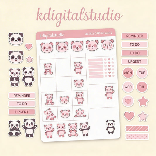 Miu Jiu Cute Sticker Series 04 (Panda) | (+200 Sticker) - New! - Meeplanner