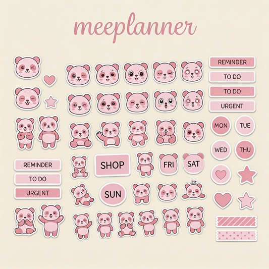 Miu Jiu Cute Sticker Series 04 (Panda) | (+200 Sticker) - New! - Meeplanner