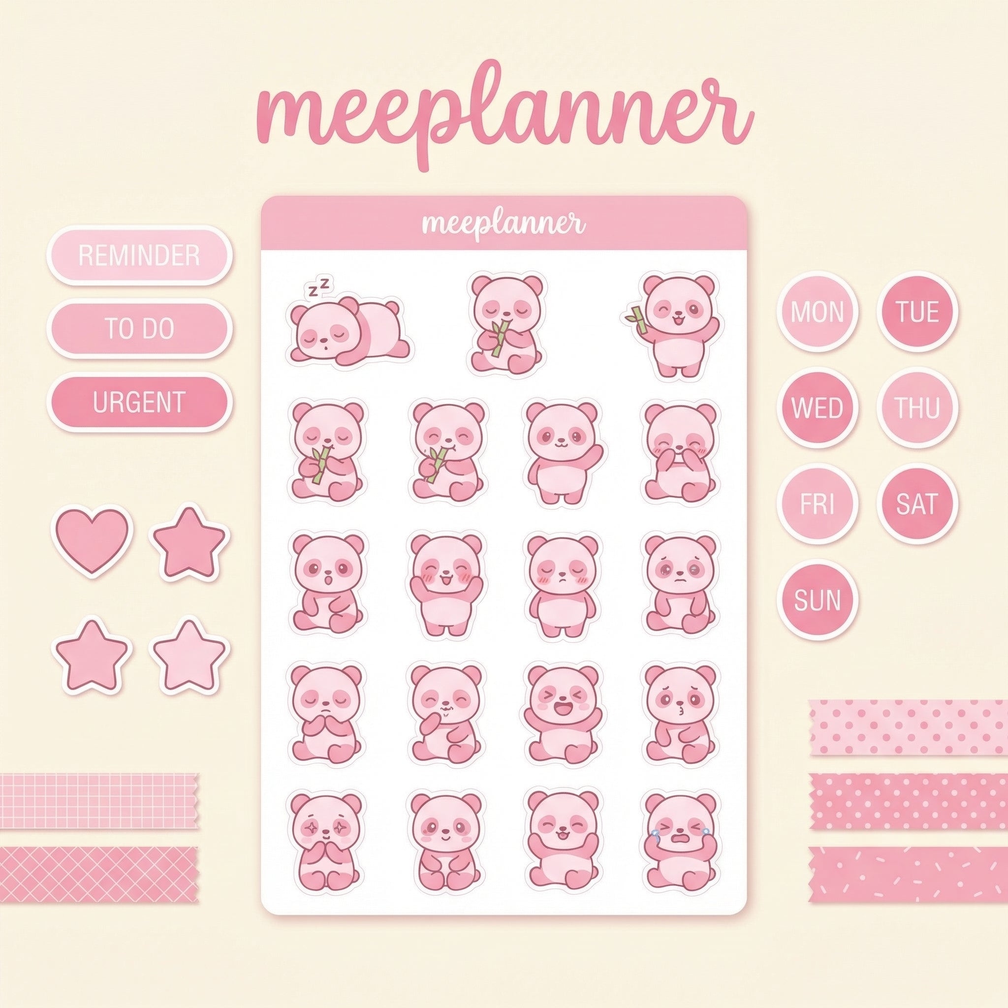 Miu Jiu Cute Sticker Series 04 (Panda) | (+200 Sticker) - New! - Meeplanner