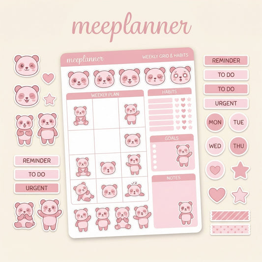 Miu Jiu Cute Sticker Series 04 (Panda) | (+200 Sticker) - New! - Meeplanner