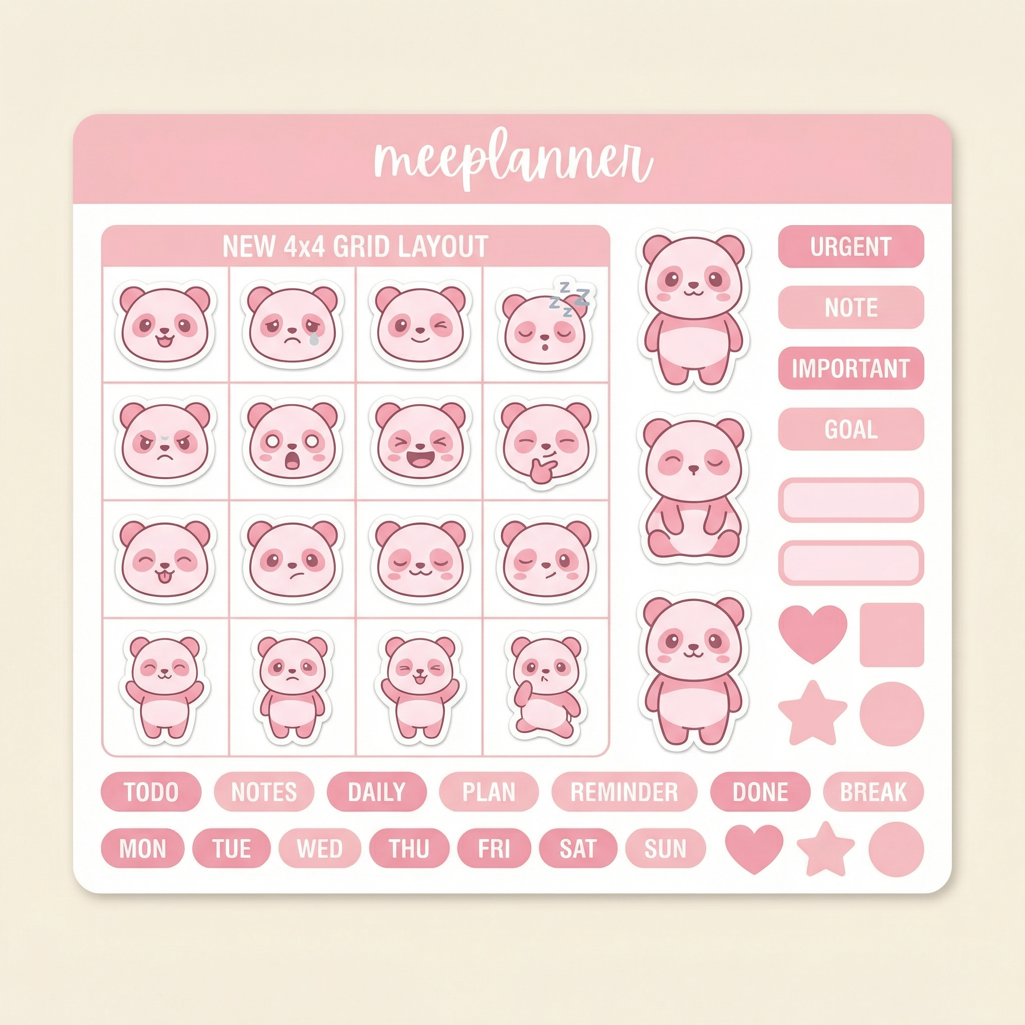 Miu Jiu Cute Sticker Series 04 (Panda) | (+200 Sticker) - New! - Meeplanner